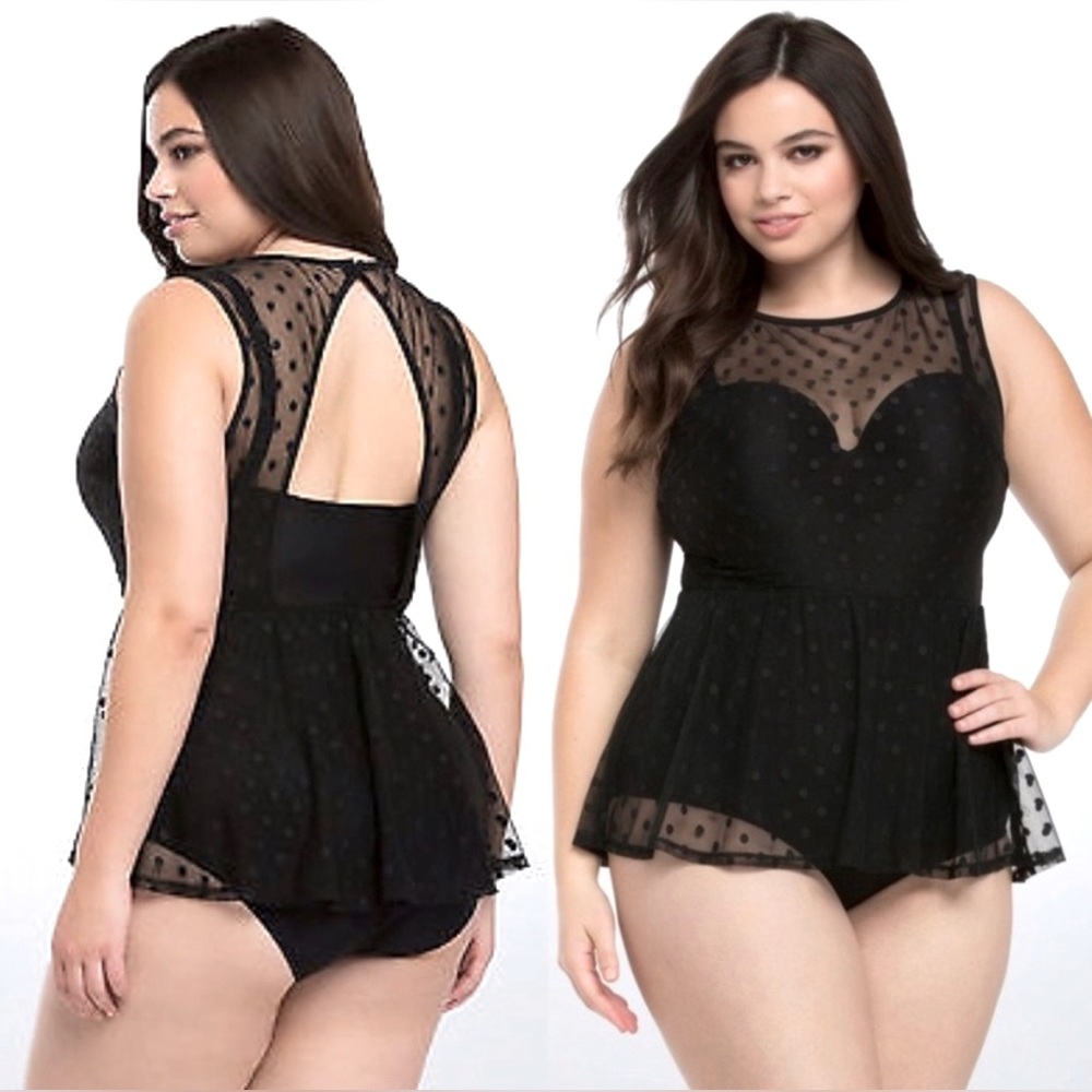 *SOLD*NWT Torrid mesh polkadot push-up one piece swimsuit - Picture 2 of 15